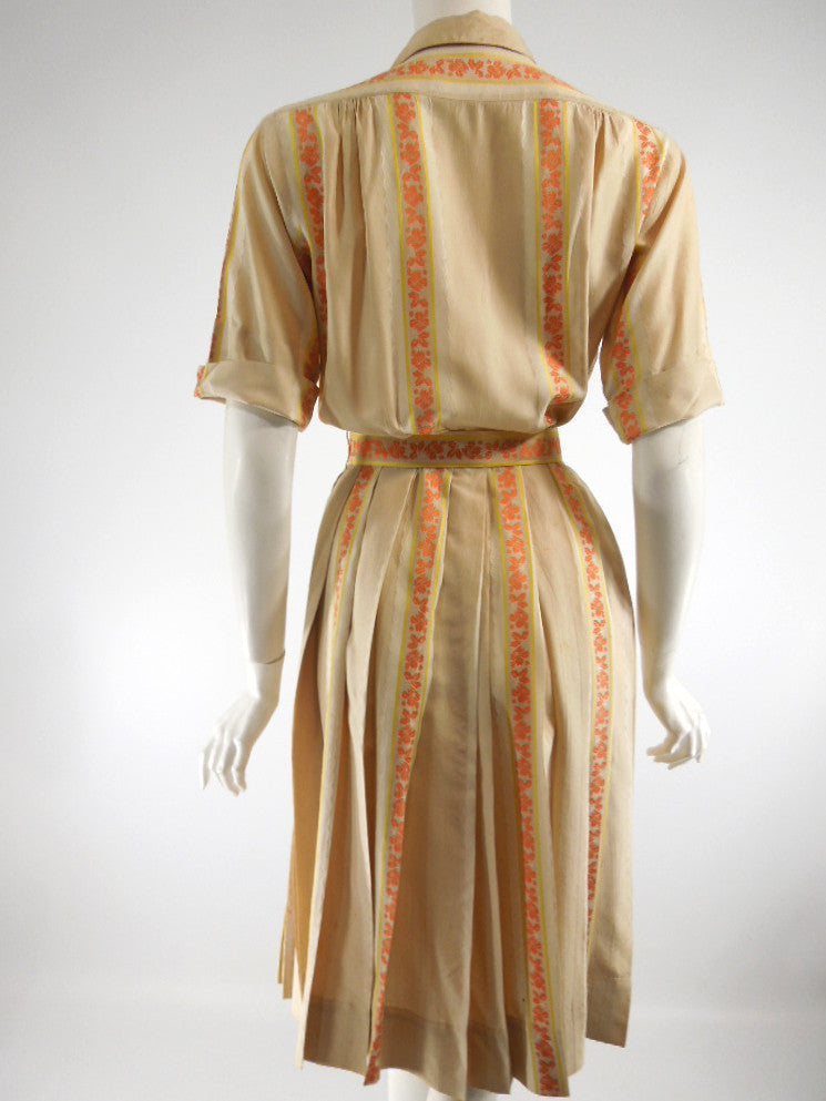 50s/60s Silk Shirtwaist Dress With Pleated Skirt 50s/60s Silk Shirtwaist Dress With Pleated Skirt