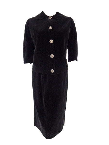 50s Black Velvet Skirt Suit