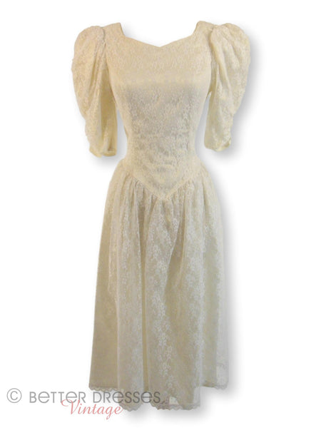 80s Gunne Sax White Lace Dress - front