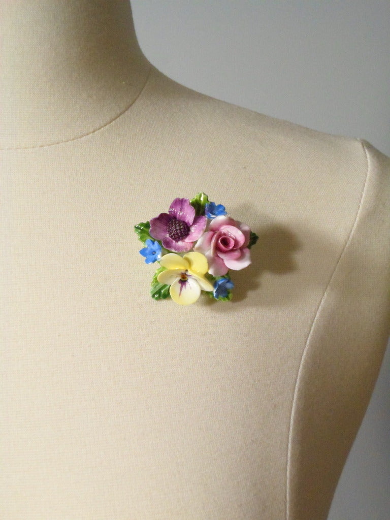 Vintage Crown Staffordshire Floral Brooch