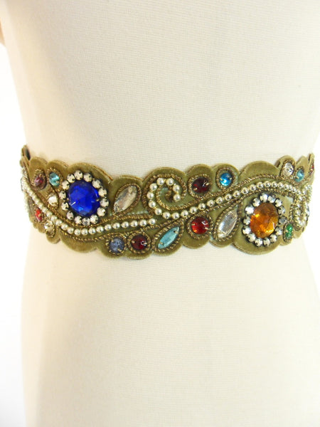 Vintage 40s 50s Jeweled Velvet Leather Belt at Better Dresses Vintage. View 2