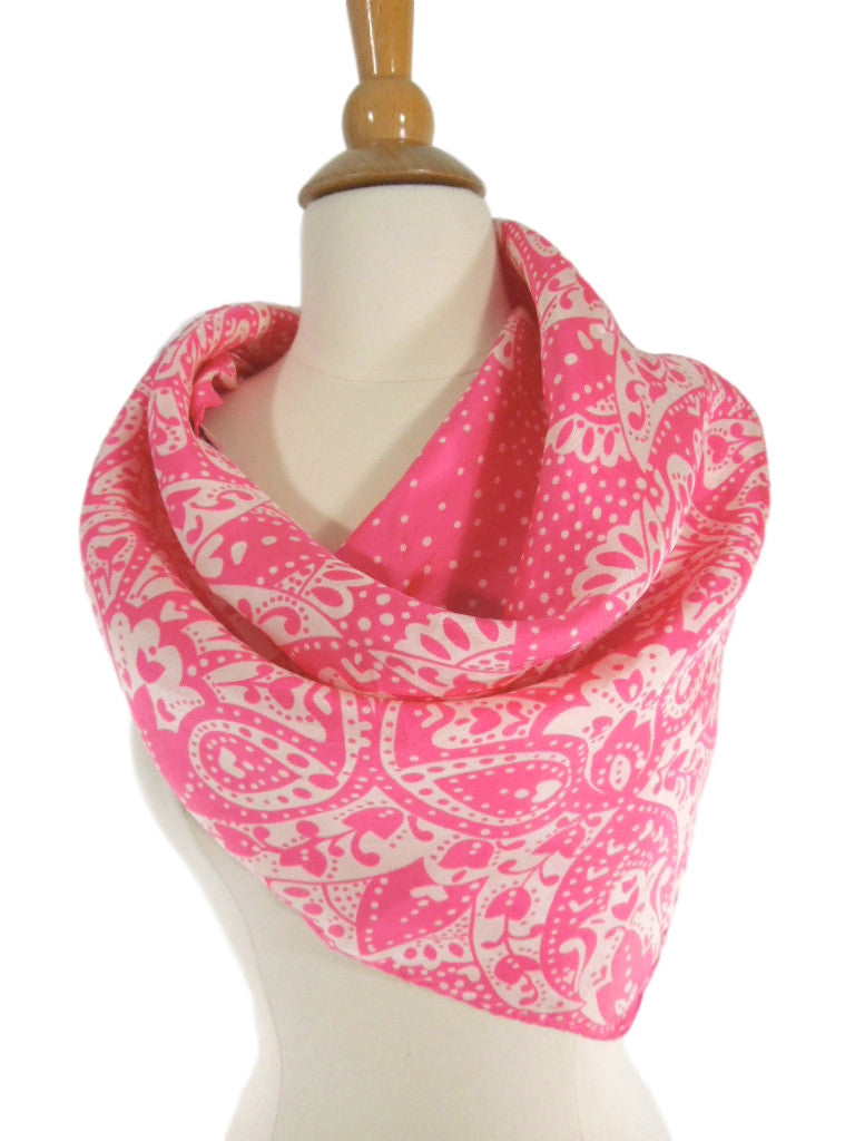 60s/70s Pink and White Paisley Silk Scarf