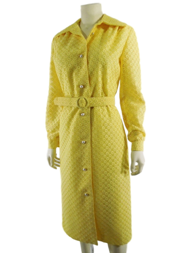 70s Yellow Lace Coat Dress
