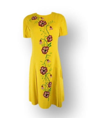 Vintage 1960s 60s Yellow Irish Linen Shift Dress With Embroidered Floral - medium Better Dresses Vintage Vintage 1960s 60s Yellow Irish Linen Shift Dress With Embroidered Floral - medium Better Dresses Vintage