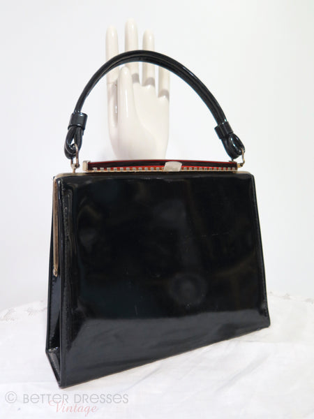 50/60s Black Patent Frame Purse