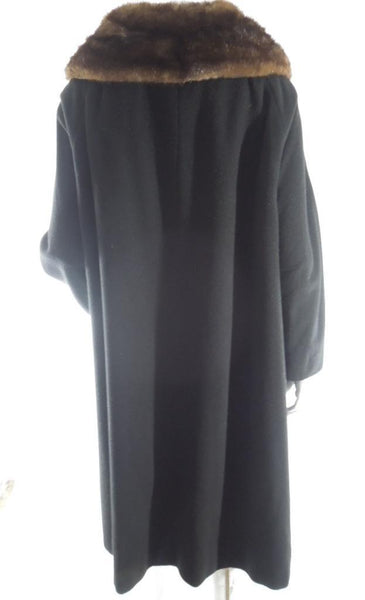 60s Black Cashmere Winter Coat with Mink Collar