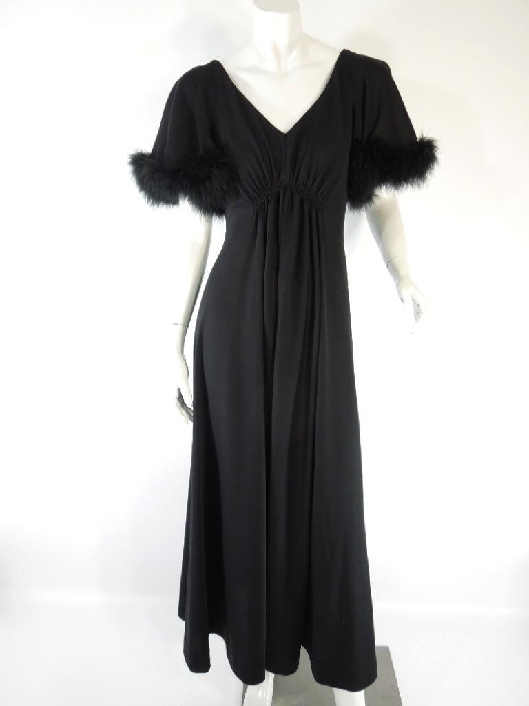 black 70s style dress Vintage 1970s Disco Dress Black Polyester w Crisscross Silver Back Straps Size M