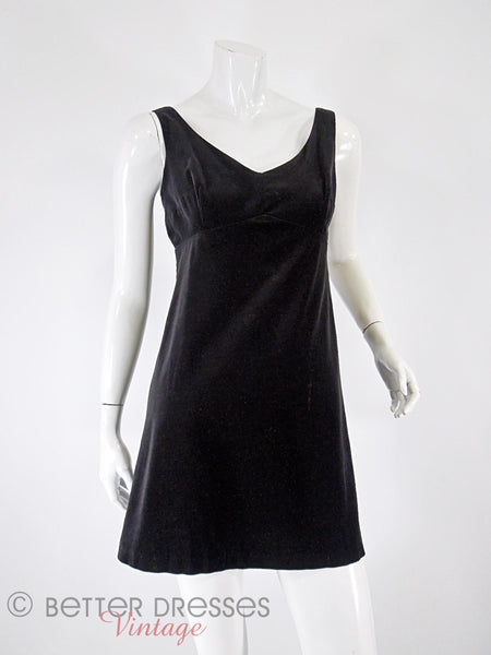 60s Black Velvet Mini Shift - front