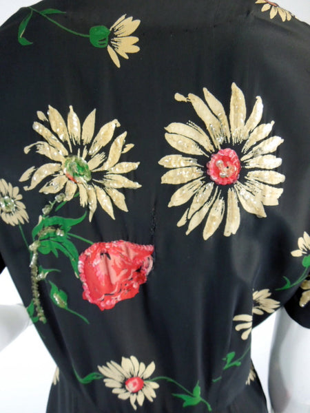 Vintage 40s Sequined Rayon Floral Dress by Peggy Roth Park Avenue ...
