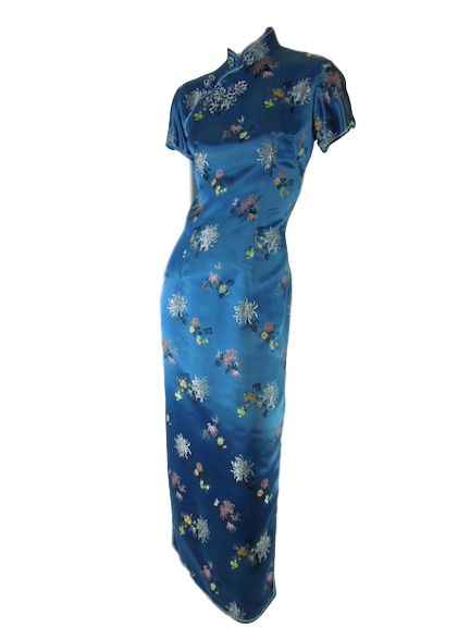 Cheongsam Qi Pao Blue Chinese Long Dress Better Dresses Vintage Cheongsam Qi Pao Blue Chinese Long Dress Better Dresses Vintage