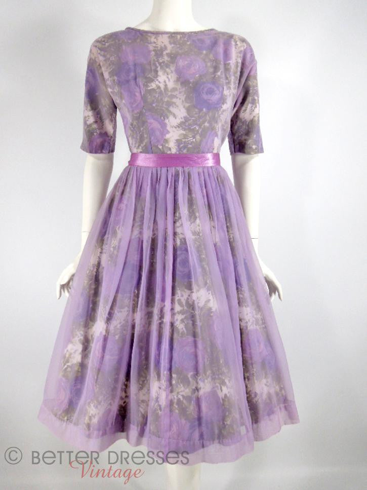 Vintage 1950s 1960s Party Dress Purple Floral Lavender Chiffon Vintage 1950s 1960s Party Dress Purple Floral Lavender Chiffon