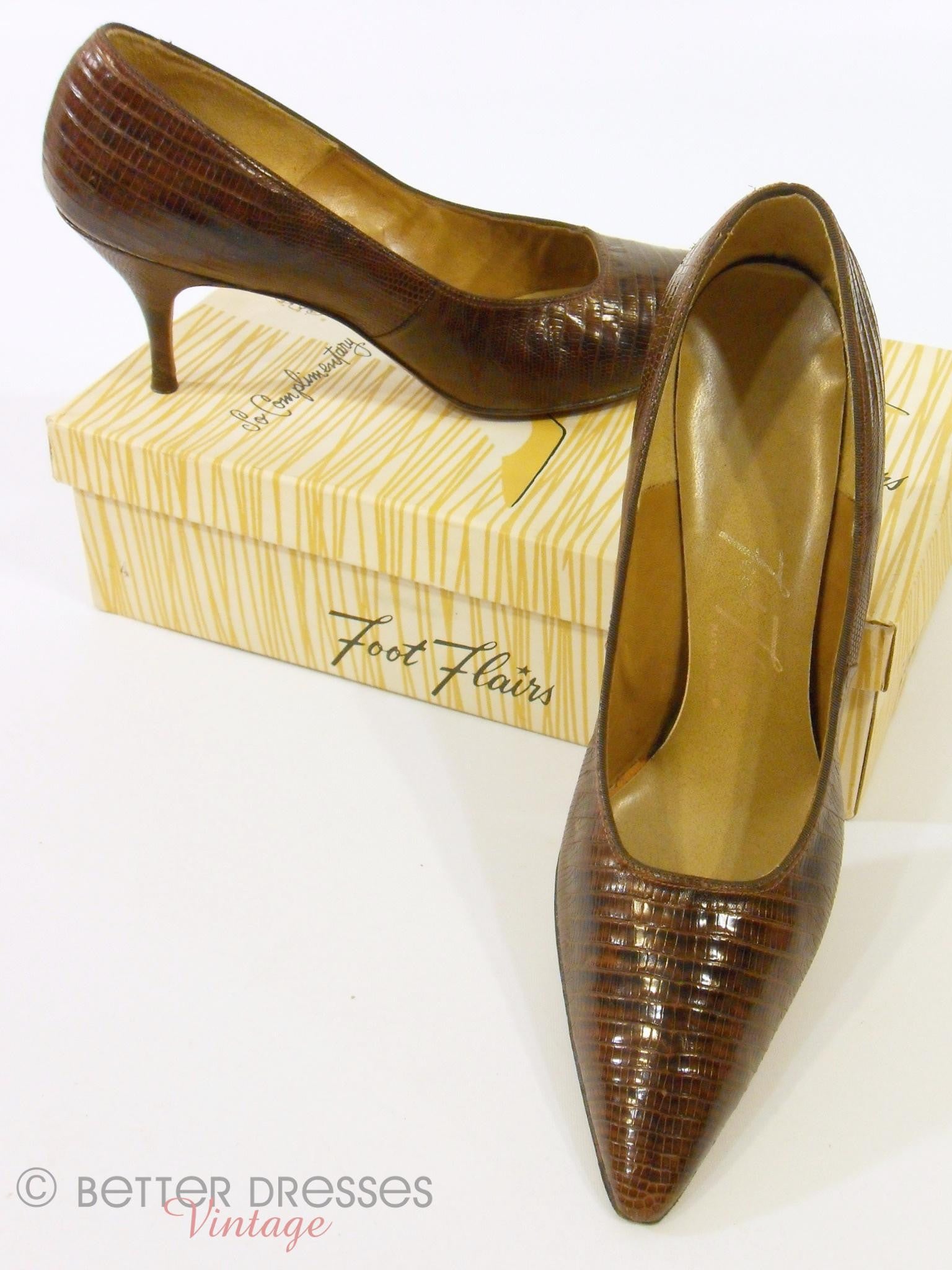 50s Brown Leather and Lizard Cap Toe Pumps - 7A – Better Dresses