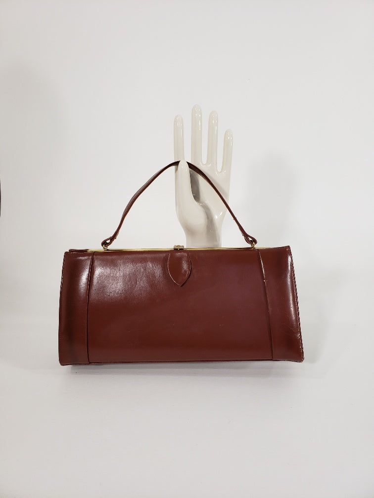 50s/60s brown leather purse - front