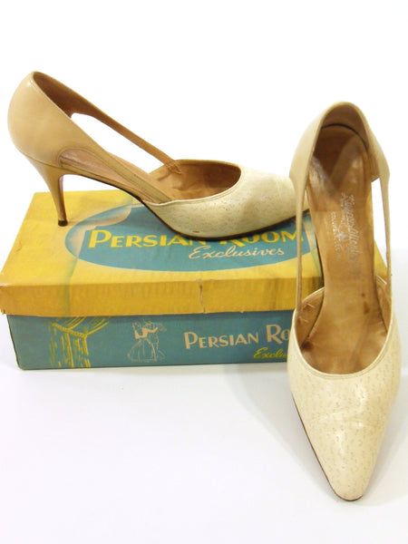 50s Bone Leather Stiletto Shoes by Caprini - overview