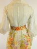 Helen Wolff Vintage 70s Maxi Hostess dress cream floral long sleeve at Better Dresses Vintage.  back close
