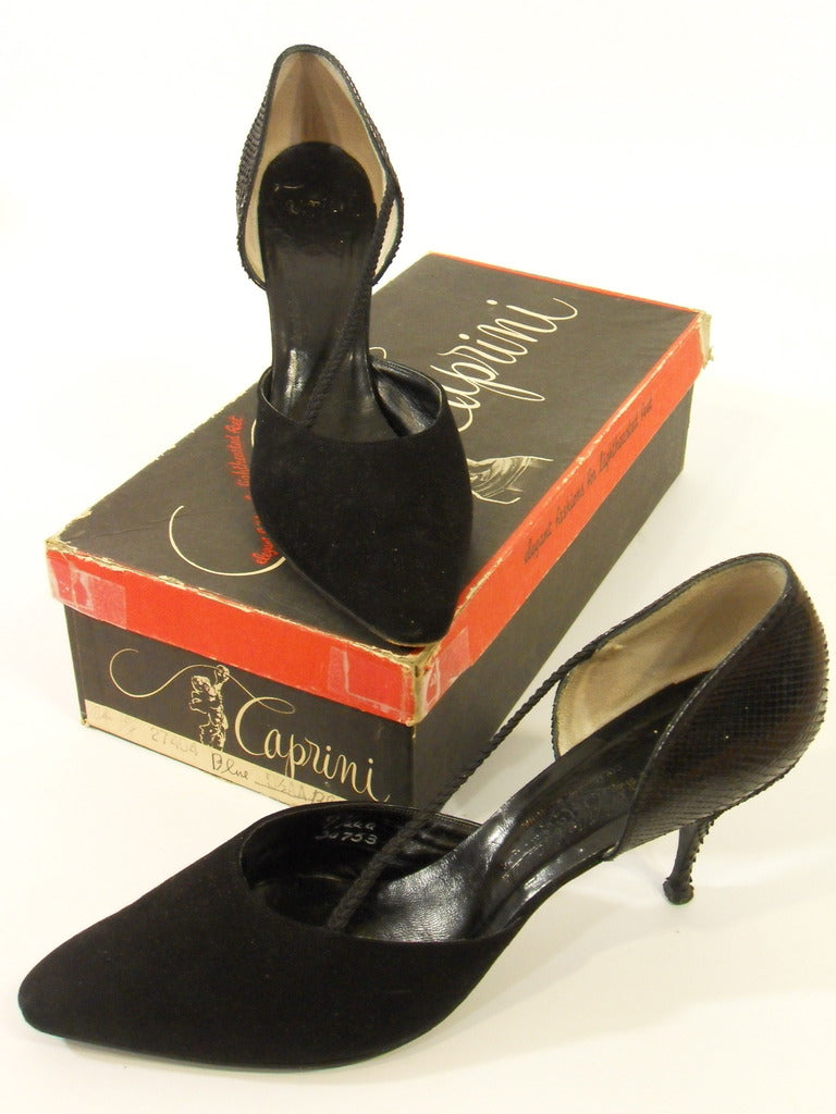 1950s Caprini stilletos in black snakeskin