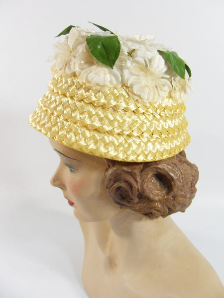 A Dianne Style cloche bucket straw hat at Better Dresses Vintage. left side