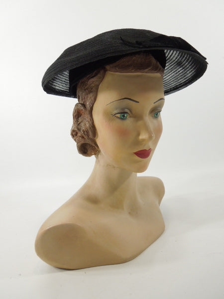 1940s 1950s Black Pancake Hat