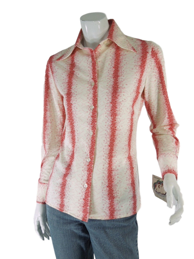 70s Pink Floral Stripe Disco Shirt Jantzen NWT