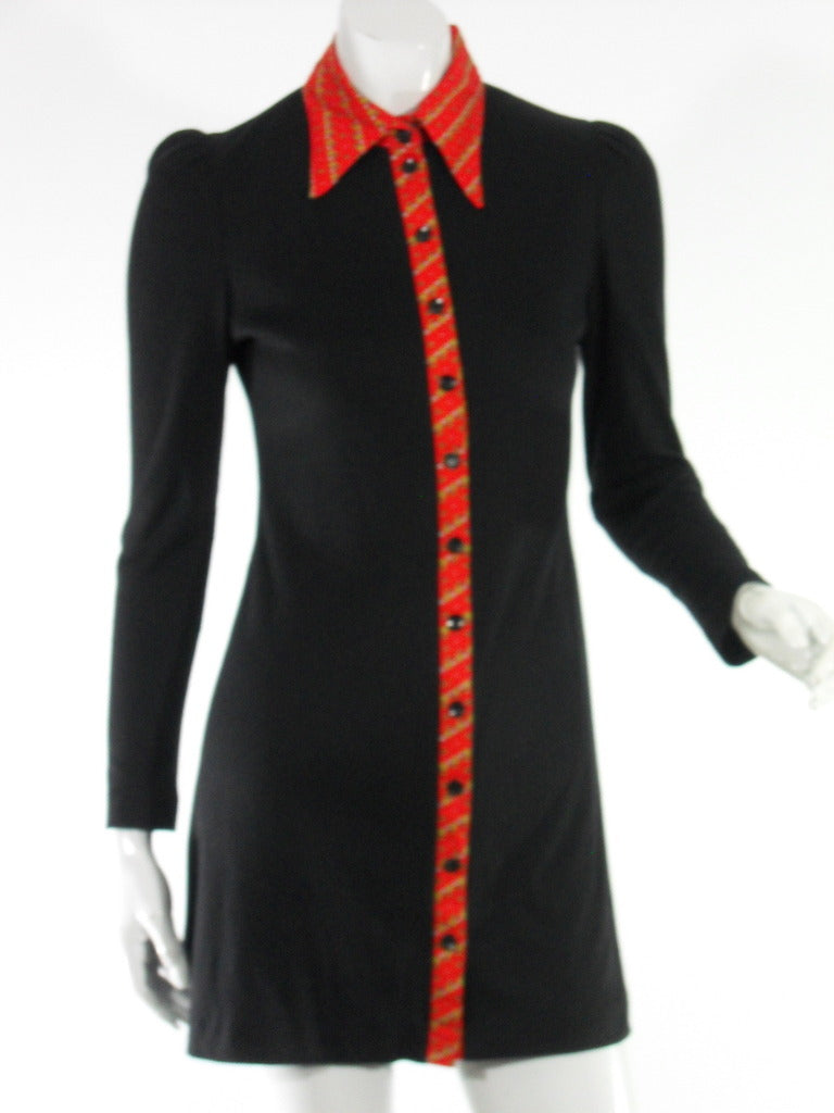 black dress with red collar Fitted Long Sleeve Dress With Stand-Up Collar Black XL