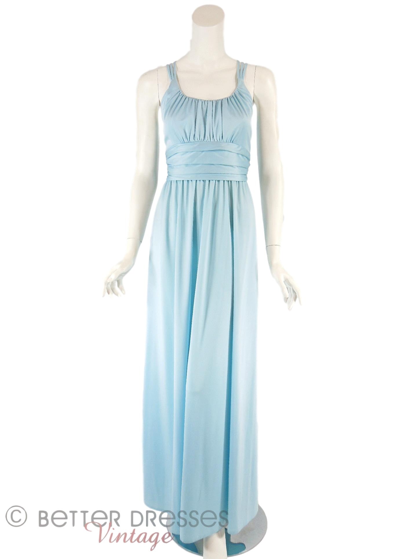 Vtg 1970s Light Blue Slinky Maxi Dress Prom Gown - sm Better Dresses Vintage Vtg 1970s Light Blue Slinky Maxi Dress Prom Gown - sm Better Dresses Vintage