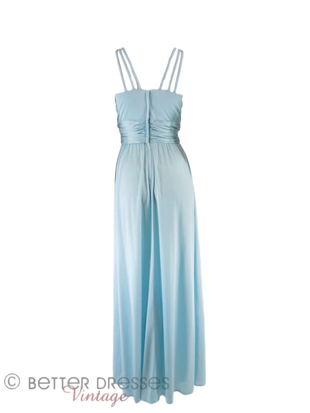 70s Slinky Blue Maxi Dress - back full view