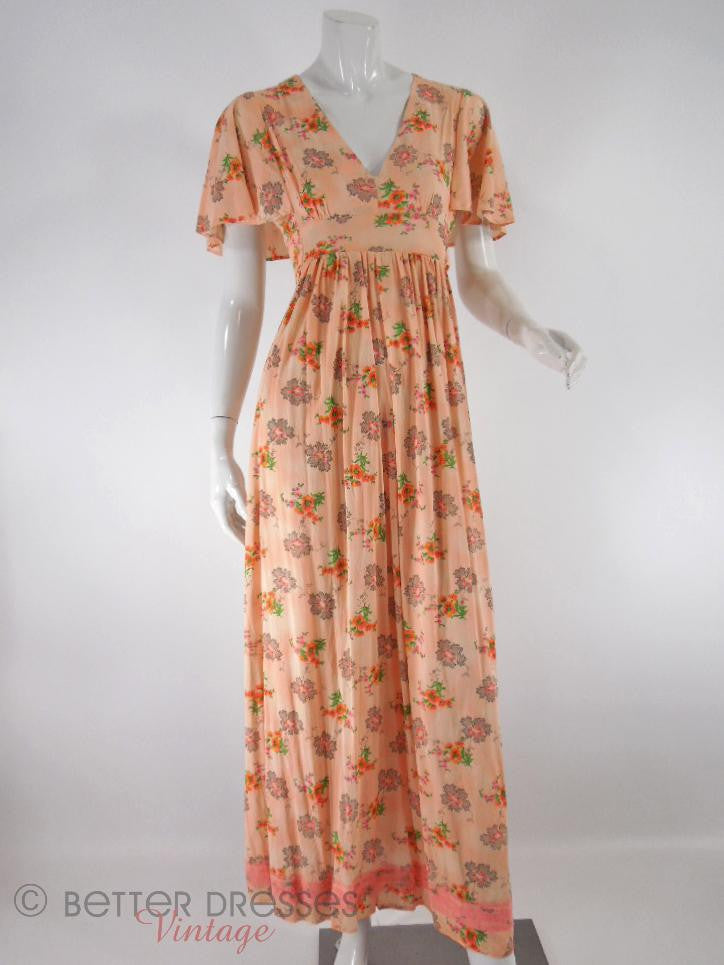 Vintage 70s Peach Floral Flutter Sleeve Maxi Dress Vintage 70s Peach Floral Flutter Sleeve Maxi Dress