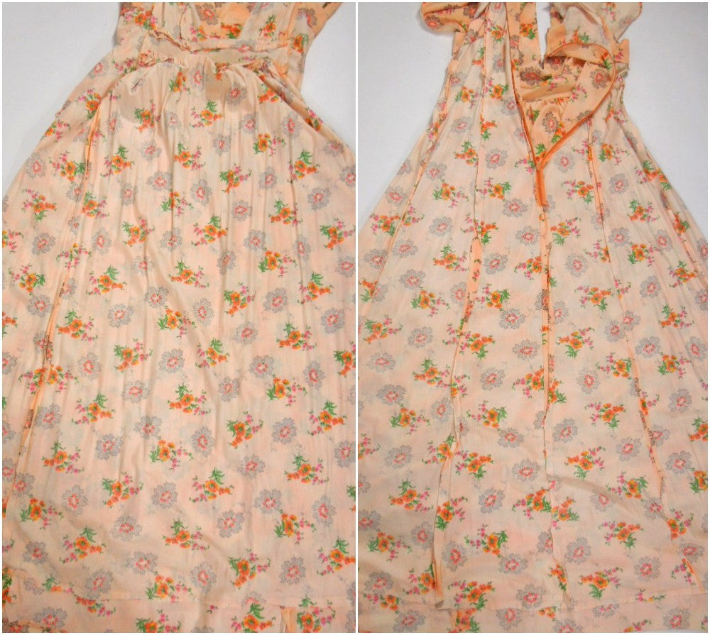 Vintage 70s Peach Floral Flutter Sleeve Maxi Dress sm Better
