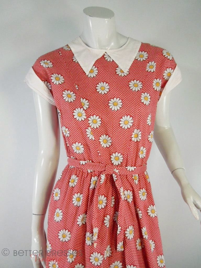 Vintage 1960s 60s Cotton Day Dress Red With Daisies From Soviet Russia - sm, med Better Dresses Vintage Vintage 1960s 60s Cotton Day Dress Red With Daisies From Soviet Russia - sm, med Better Dresses Vintage