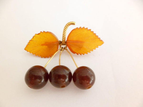 Vintage Baltic Amber Cherries Brooch