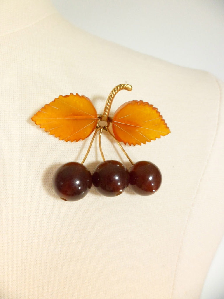 Vintage Baltic Amber Cherries Brooch