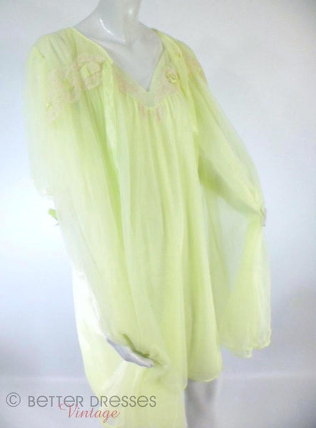 60s Double Nylon Peignoir Set Lime Green by Vassarette