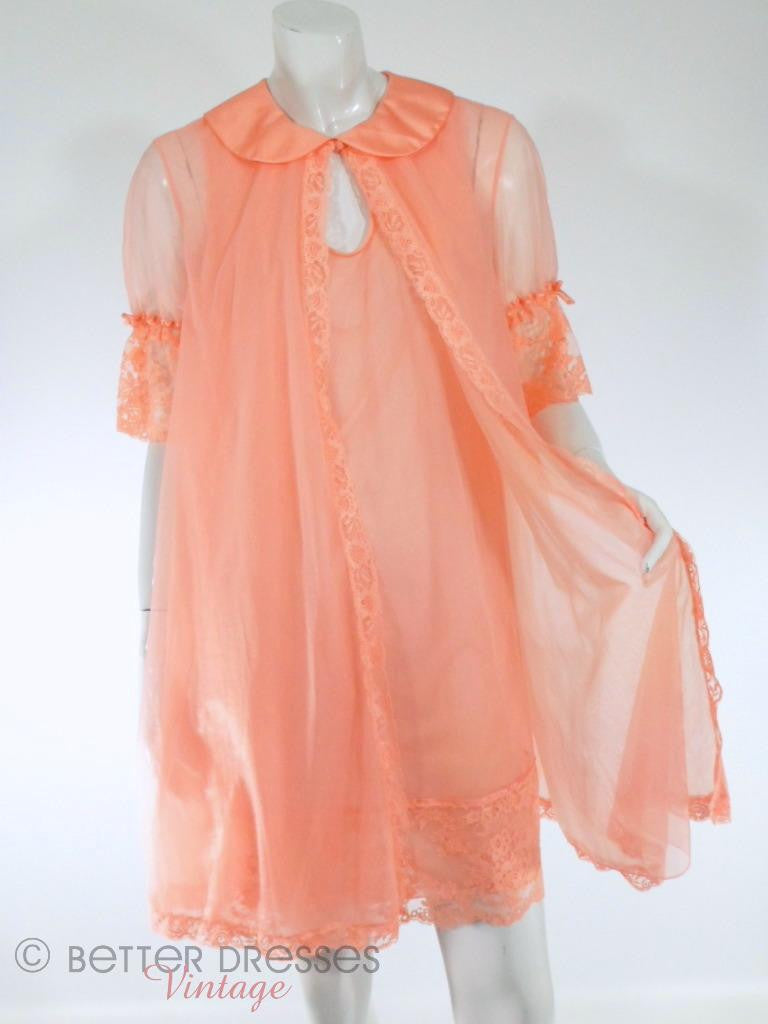 Ensemble Peignoir Double Nylon Peach Années 60 par Vanity Fair