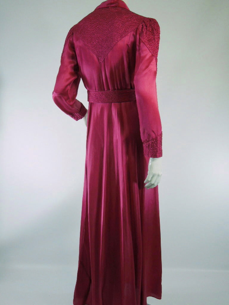 Vintage 30s Silk Dressing Gown Raspberry Robe Hollywood Glamour