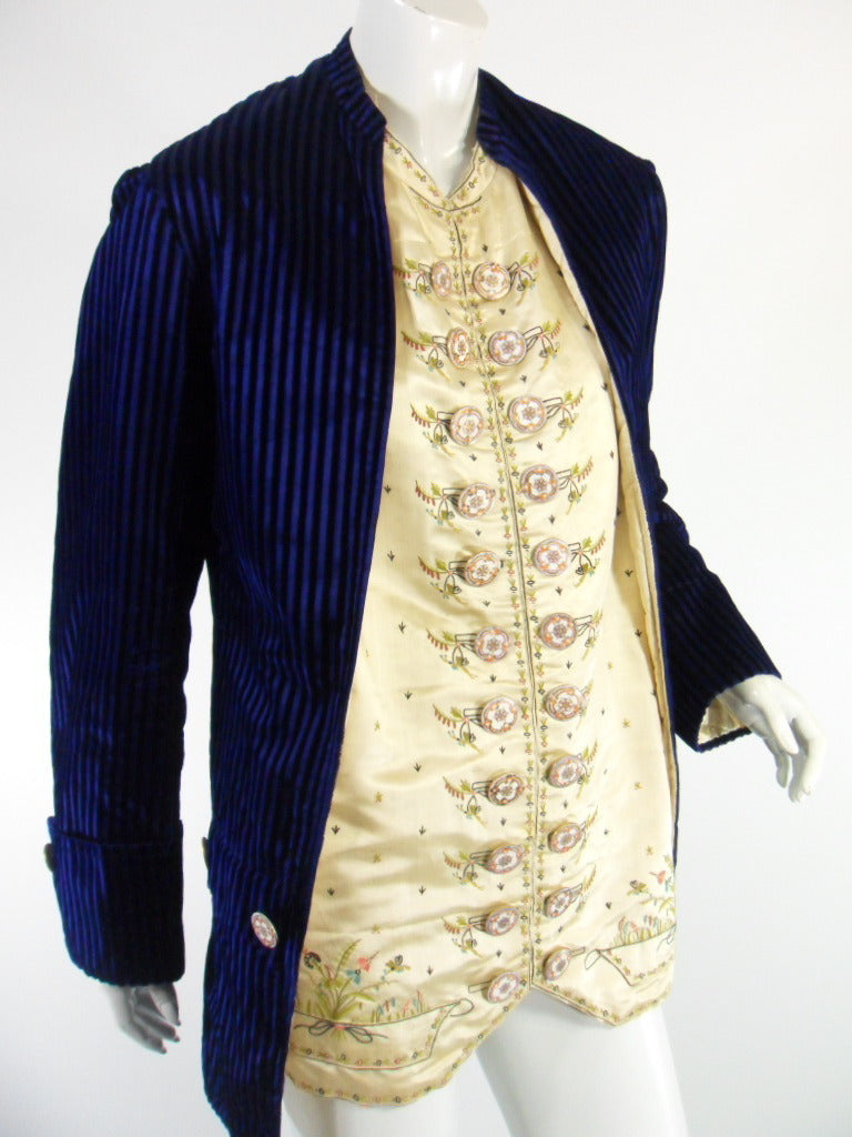 Victorian Velvet and Embroidered Silk Jacket With 18th Century Hand-Painted Porcelain buttons at Better Dresses Vintage.