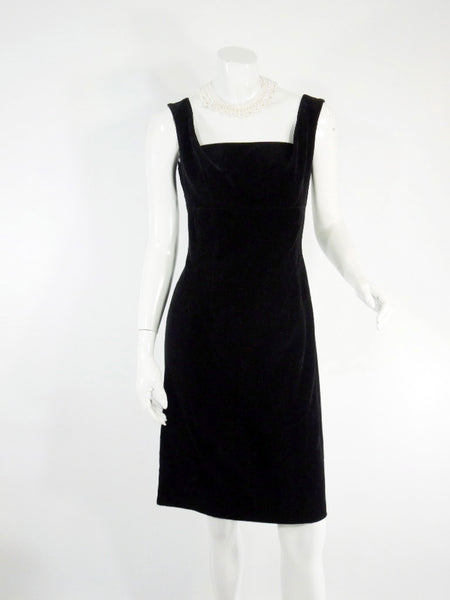 50s/60s Little Black Velvet Cocktail Dress by Tabak