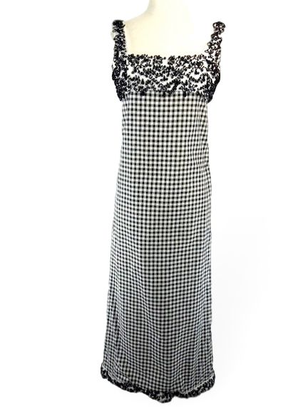 60s Mod Gingham Maxi Dress With Beading