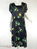 1930s to 40s black rayon day dress with yellow and green roses at Better Dresses Vintage. Full view.
