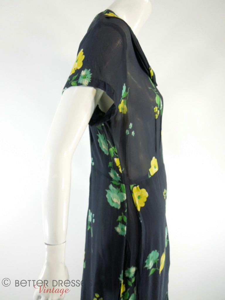 Vintage 1930s 30s 1940s 40s Day Dress Black Rayon Floral Blue Green Yellow Roses - med Better Dresses Vintage Vintage 1930s 30s 1940s 40s Day Dress Black Rayon Floral Blue Green Yellow Roses - med Better Dresses Vintage