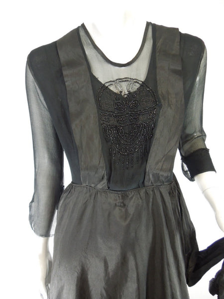 Vintage Antique 1916 Black Beaded Silk Dress by Franklin & Simon at Better Dresses Vintage. close