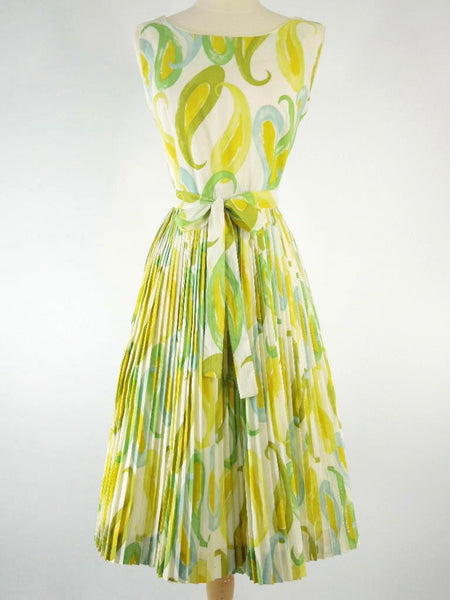 50s/60s Paisley Nylon Pleated Dress