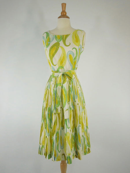 50s/60s Paisley Nylon Pleated Dress