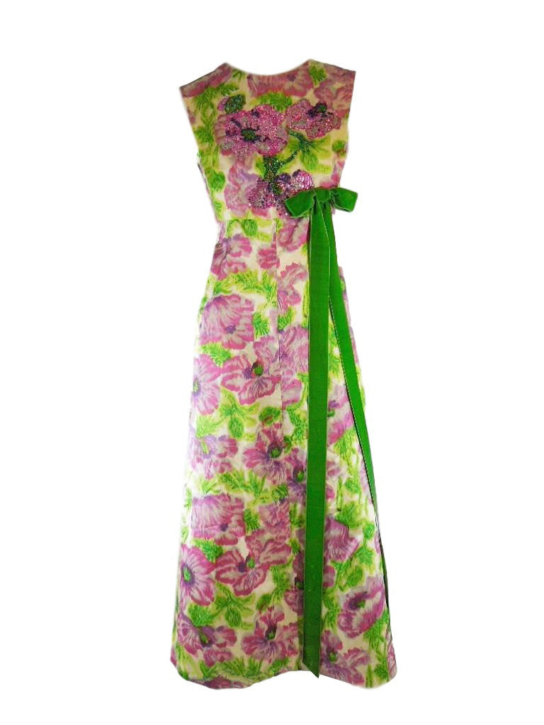 60s Beaded Gown | Fuchsia Green maxi