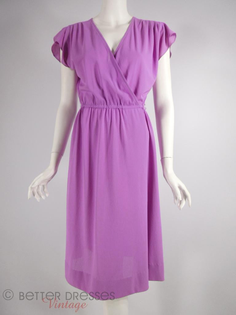 70s Purple Cross-Front Dress - front view