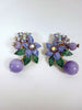 40s Lavender Enamel Floral Clip Earrings