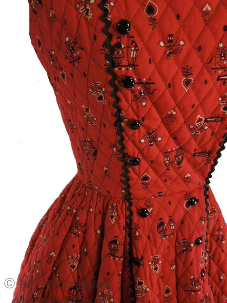 50s Quilted Dirndl Dress - close angle