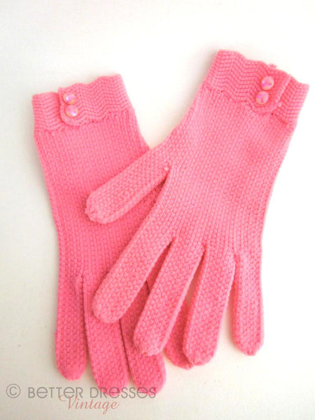 Vintage 50s/60s Pink Nylon Knit Gloves at Better Dresses Vintage