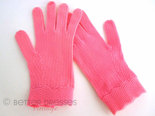 Gants en nylon extensible rose pastèque des années 50/60