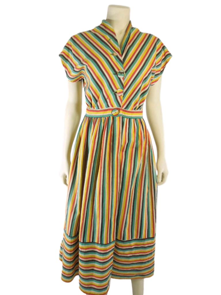 50s Bright Stripe Cotton Wrap Dress