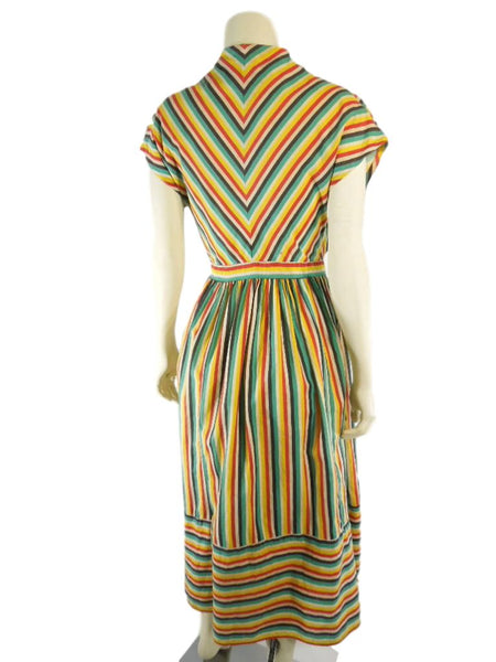 50s Bright Striped Wrap Shirtwaist Dress